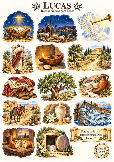 Hoja de stickers del libro de Lucas