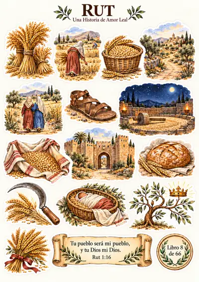 Hoja de stickers del libro de Rut
